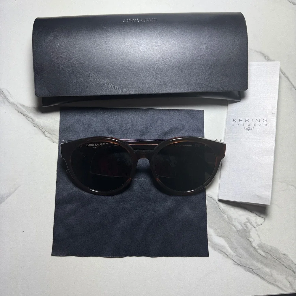 Saint Laurent SL M31/F 010 Brown Round Sunglasses Made in Italy 55-19-145